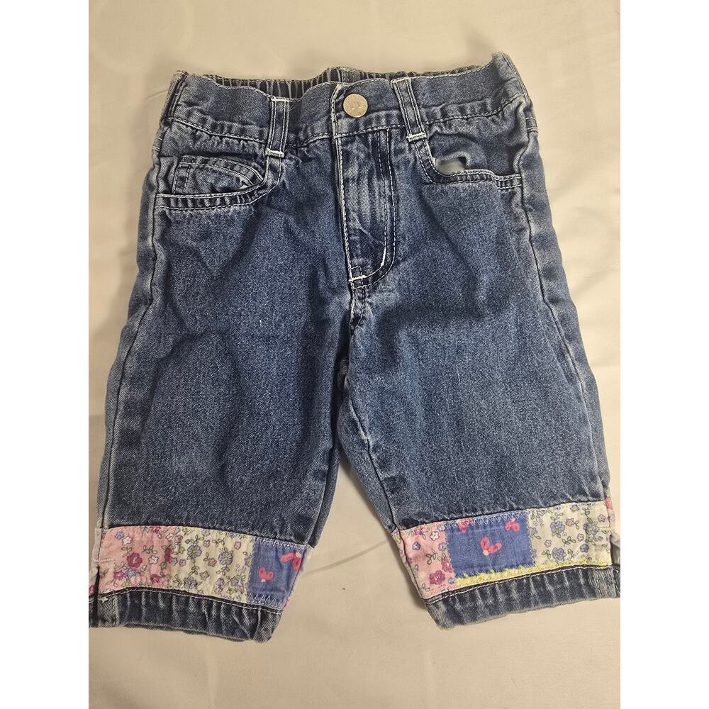 Faded Glory Toddler Girls Jeans 12M Patchwork Floral Cuffed Denim Pants